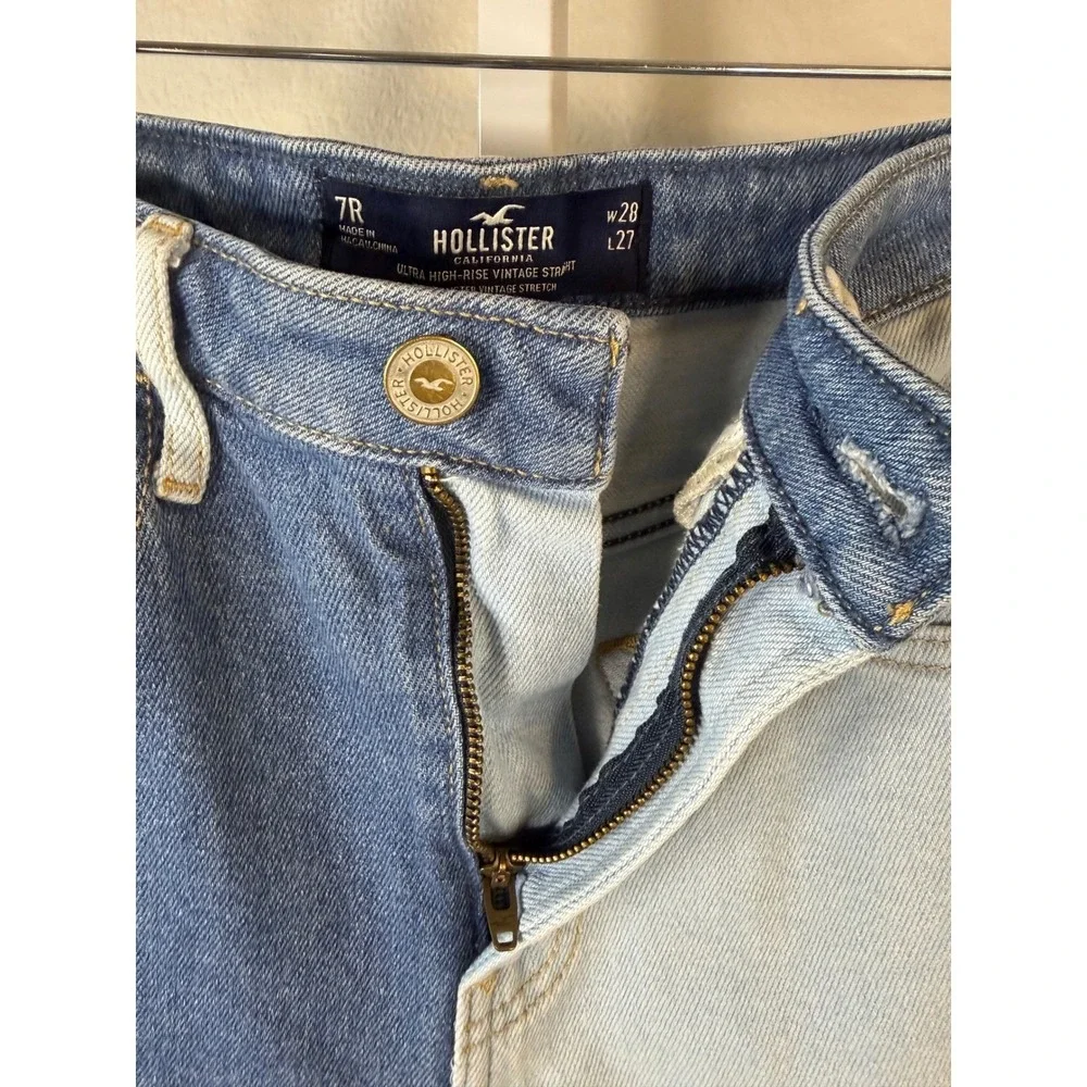 Hollister Ultra High-Rise Vintage Straight Patchwork Jeans Blue Multi Size 7R 28 - Picture 5 of 10